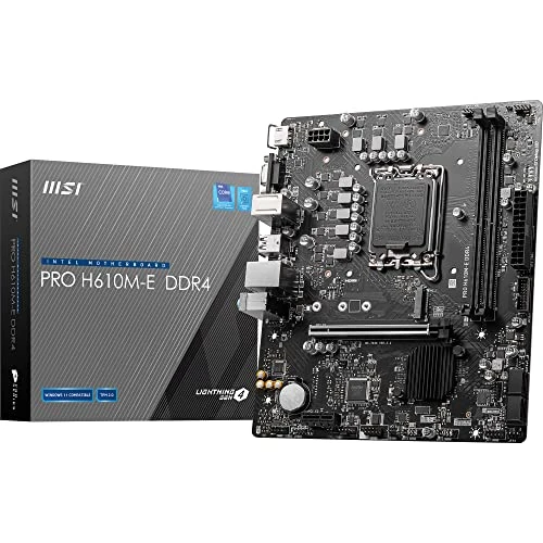 MSI PRO H610M-E DDR4 Scheda Madre, Micro-ATX - Supporta Intel Core 12a e 13a Gen, LGA 1700-2 x DIMMs (3200MHz), 1x PCIe 4.0 x16 slot, 1 x M.2 Gen3, USB 3.2 Gen1, 1G LAN, HDMI 1.4 & VGA