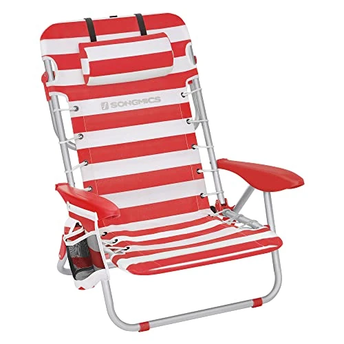 Zeitlich begrenztes Angebot: SONGMICS Strandstuhl, Campingstuhl, faltbar, mit Schultergurt, verstellbare Rückenlehne, Kopfstütze, Armlehne, 2 Seitentaschen, Rot und Weiß GCB062R01 von 54.99 € auf 45.99 € (16% Rabatt)