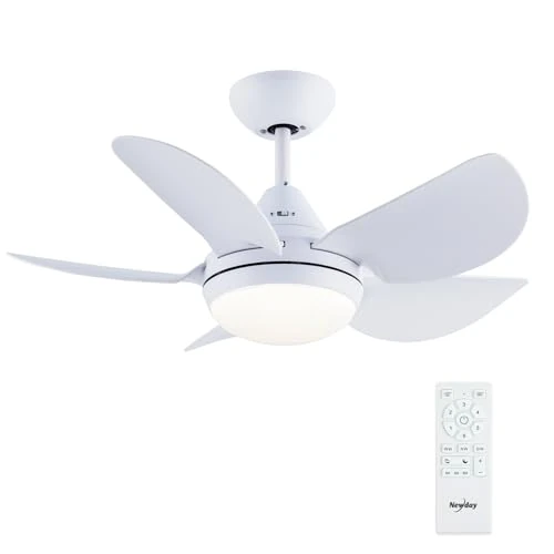 Offerta a tempo: Newday ND-30-1086WT Ventilatore da Soffitto Piccolo con Lampada e Telecomando, 76cm Pala soffitto con 5 Pale Bianco, Funzione Memoria, LED Dimmabile, Motore DC Silenzioso, Timer, 7 Velocità Modalità - 17% da 115.99 € a 95.99 €