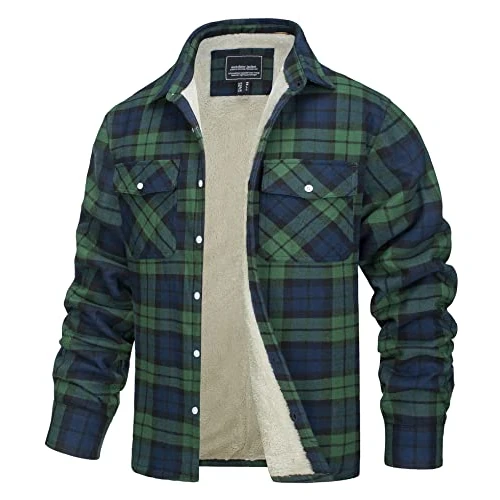 TACVASEN Uomo Giacca Termica in Pile Camicia di Flanella Casual da Boscaiolo (L, Verde)