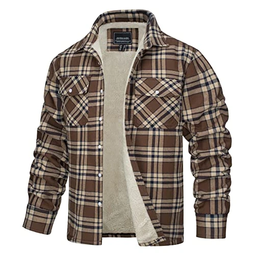 Limited-time offer: TACVASEN Mens Checked Shirts Long Sleeve Breathable Outdoor Hiking Camping Jackets Lumberjack Shirt with Pocket Brown XXL from 53.98 GBP to 43.57 GBP (save 19%)