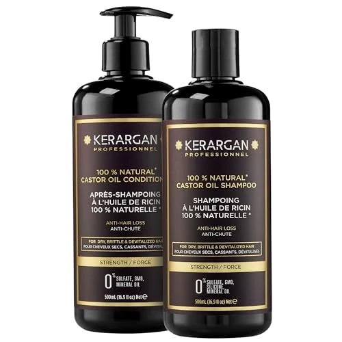 Offre limitee: Kerargan - Duo Anti-Chute Shampoing & Après-shampoing à l'Huile de Ricin pour Cheveux Secs, Cassants, Dévitalisés - Favorise la Croissance - Sans Sulfate, Silicone, OGM - 2x500 ml de 35.95 EUR a 30.57 EUR (economie 15%)