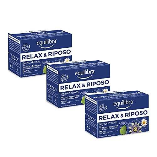 Equilibra Integratori Alimentari Tisane, Tisana Relax e Riposo, 100% Ingredienti Funzionali, Favorisce il Sonno, con Camomilla, Passiflora e Valeriana, Materiali 100% Riciclabili, 3 Pezzi da 15 Filtri
