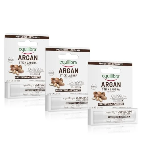 Offerta a tempo: Equilibra Viso, Argan Stick Labbra, Balsamo Labbra ad Azione Protettiva per Labbra Morbide e Setose, con Olio di Argan Protettivo e Levigante, e Vitamina E Antiossidante, 3 Pezzi da 5,5 ml - 50% da 8.94 € a 4.47 €