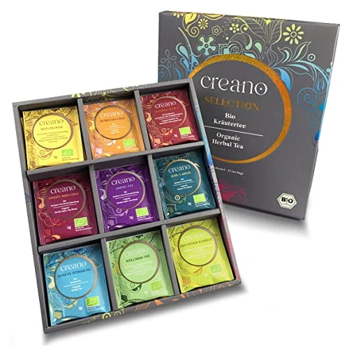 Offre limitée : Creano – Coffret Infusions Bio 27 Sachets, 9 Variétés d’Herbes Différentes, 54g – Tisanes Mélangées pour Bien-être et Relaxation – Idée Cadeau Santé* de 11.88 EUR à 11.88 EUR (remise 0%)