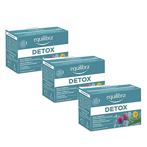 Offerta a tempo: Equilibra Integratori Alimentari Tisane, Tisana Detox, 100% Ingredienti Funzionali, Drenante, con Aloe Vera, Ortica, Bardana, Betulla e Tarassaco, Materiali 100% Riciclabili, 3 Pezzi da 15 Filtri - 36% da 10.47 € a 6.74 €