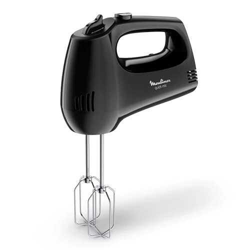 Moulinex Quickmix HM3108 - Batidora de mano de varillas 300W, 5 velocidades, dos accesorios para amasar o batir de acero inoxidable, pan, pizza casera, masas pastel, claras punto de nieve, color negro