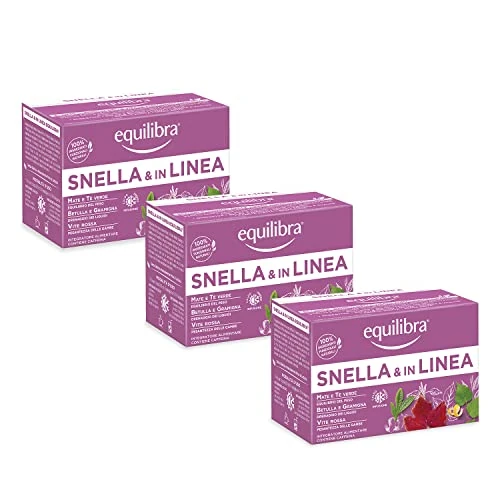 Equilibra Compléments alimentaires Tisane, Tisane mince et en ligne, 100 % ingrédients fonctionnels pour l'équilibre du poids corporel, avec Mate et thé vert, matériaux 100 % recyclables, 3 pièces de