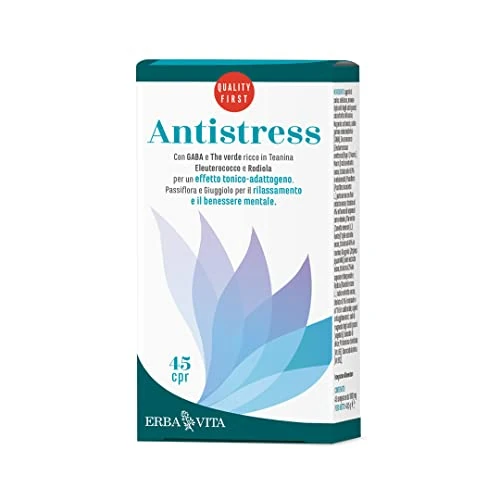 ERBA VITA Antistress integratore alimentare per il rilassamento e il benessere mentale a base di GABA e Tè verde ricco in Teanina - 45 Compresse