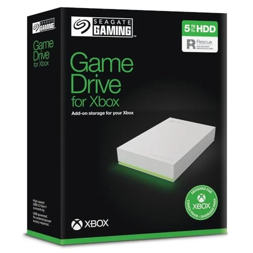 Offerta a tempo: Seagate Game Drive per Xbox 5TB, Hard disk esterno, USB 3.2 Gen 1, illuminazione LED RGB, bianco, Data Rescue Service (STKX5000100) - 0.00% da 150.20 € a 150.20 €