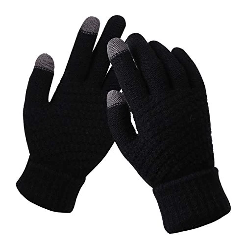 BSLVWG Women's Winter Thermal Knit Gloves - Touchscreen, Warm, Suitable for Running, Driving, Cycling, Hiking, Skiing (Black)