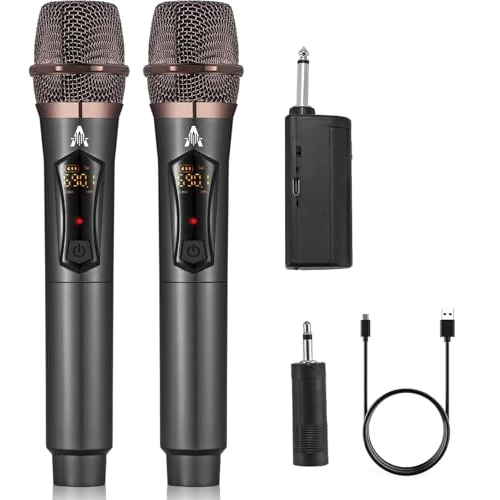 Offerta a tempo: ALPOWL WXM Microfono Wireless, Microfono Karaoke con 192KHZ/24Bit, Professionale UHF Cordless Dynamic Mic System, Sistema PA Ricevitore Ricaricabile per Amplificatore Vocale(Nero) - 14% da 29.99 € a 25.72 €