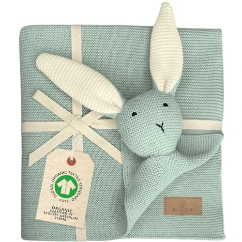 Offre limitée : DIKOS® Couverture Bébé SCHMUSE-HASE, 100% Coton Bio, Douillette en Tricot, Lapin Doudou, Menthe, Bébé de 39.99 € à 39.99 € (0.00% de remise)