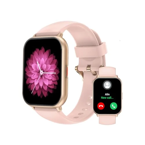 RUIMEN Montre Connectée Femme Appel Bluetooth Lecteur de Musique Montre Sport Smartwatch pour Android iOS Podometre Cardiofrequencemetre Oxymetre Montre Telephone Etanche IP68 Cycle Menstruel Rose