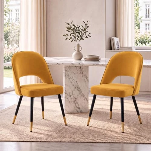Oferta limitowana: chairus Zestaw 2 krzeseł do jadalni z aksamitu, do kuchni, salonu, nowoczesne, krzesło biurowe bez podłokietników, krzesło tapicerowane, krzesła boczne, puste oparcie z metalowymi nogami (żółte-2) z 715.17 zł na 715.17 zł (oszczędź 0.00