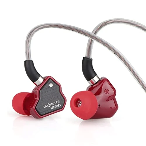 Linsoul Salnotes Zero HiFi - Auricolari in-ear con driver dinamico IEM da 10 mm, con diaframma composito in metallo, piastra frontale in acciaio inox, cavo OFC staccabile a 2 pin (rosso, senza