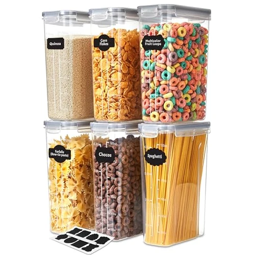 Limited-time offer: KICHLY Cereal & Dry Food Storage Container (Set of 6) – BPA Free Plastic – Airtight Kitchen Storage Containers – Cereal Dispenser for Kitchen & Pantry from 16.99 £ to 14.44 £ (save 15%)