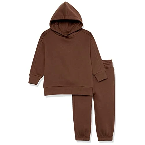 Amazon Essentials Unisex Kids' Modern Sweat Set, Pack of 2, Deep Brown, 8 Years
