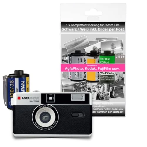 Offerta a tempo: AgfaPhoto - Fotocamera analogica da 35 mm, formato 1/2, in set con pellicola negativa in bianco e nero, batteria + negativo + sviluppo di immagini per posta - 0.00% da 28.66 € a 28.66 €