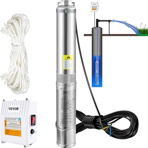 Offre limitée : VEVOR Pompe Immergée pour Puits 11400 L/h 57 m Pompe à Eau pour Puits Profond en Acier Inox, Pompe à Eau Électrique 1100 W, Pompe de Puits Submersible Usage Domestique Agricole Industriel de 160.90 € à 163.90 € (-1.86% de remise)