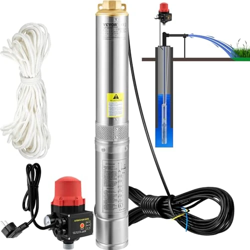 Offre limitée : VEVOR Pompe Immergée pour Puits 105 L/min 62 m Pompe à Eau pour Puits Profond en Acier Inox, Pompe à Eau Électrique 750 W, Pompe de Puits Submersible Automatique Usage Domestique Agricole Industriel de 159.90 € à 146.90 € (8% de remise)