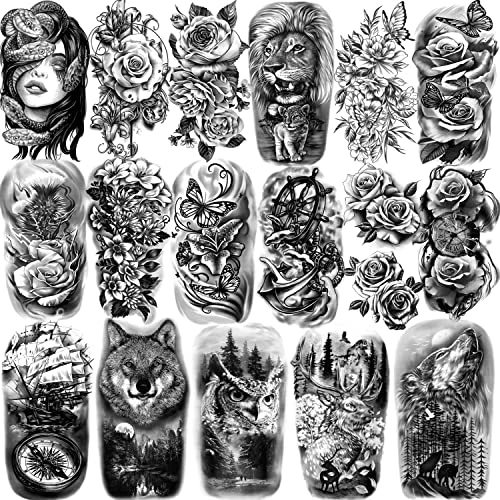 Offre limitée : 77 Feuilles de Tatouages Temporaires Ephemere Autocollants Réalistes Lion Loup Hibou Elan Serpent Rose pour Filles Garçons, Adultes Epaule Main de 9.90 € à 9.90 € (0.00% de remise)