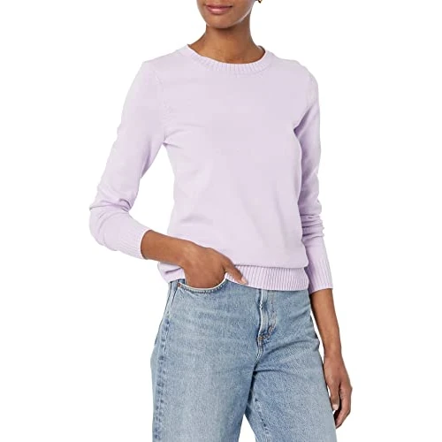 Amazon Essentials Maglione A Girocollo in 100% Cotone (Disponibile in Taglie Forti) Donna, Lilla Pastello, S