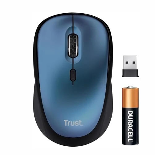 Trust Yvi+ Mouse Wireless Silenzioso con Design Sostenibile, 800-1600 DPI, per Mano Sinistra e Destra, Microricevitore USB, Mouse Senza Fili Compatto per PC, Computer, Laptop, Mac - Blu
