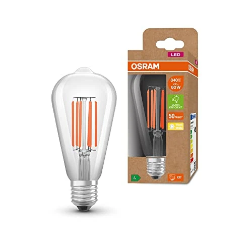 Oferta limitada: OSRAM Lámpara LED de ahorro de energía, Filamento Edison, E27, Blanco cálido (3000K), 4 vatios, sustituye a la bombilla de 60W, altamente eficiente y de ahorro de energía, paquete de 1 de 12.90 € a 12.90 € (ahorro 0.00%)