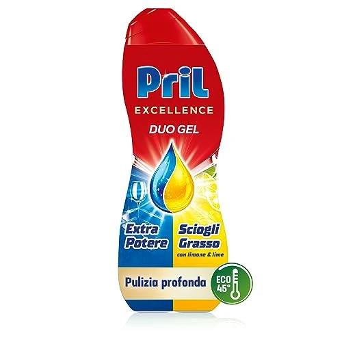 Pril Excellence Duo Gel, Geschirrspülmittel, Fettlösung, Zitrone, Einzelgröße 45 Waschgänge