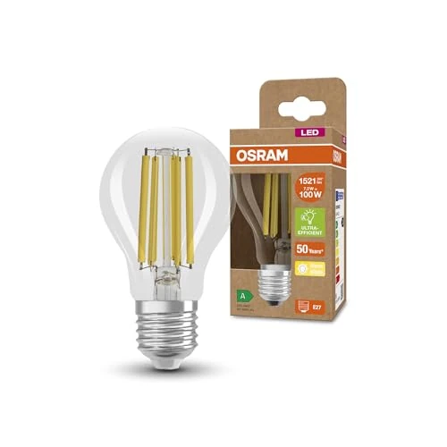 OSRAM Lámpara LED de ahorro de energía, bombilla de filamento, E27, blanco cálido (3000K), 7,2 vatios, sustituye a la bombilla de 100W, altamente eficiente y de ahorro de energía, paquete de 1