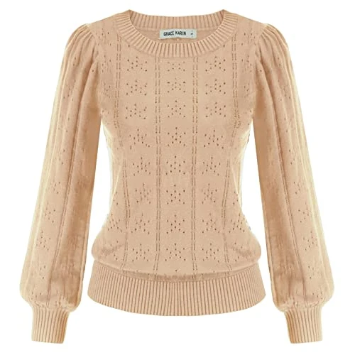 Beperkte aanbieding: GRACE KARIN Vrouwen Jumper Pullover Herfst Winter Casual Dagelijks Elastische Trui Gebreide Kleding, Abrikoos, S van 43.29 EUR naar 43.29 EUR (besparing 0%)