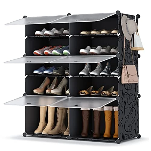 HOMIDEC Meuble à chaussures, 5 niveaux - Meuble à chaussures - Entrée 20 paires - Meuble à chaussures - Pour salon, chambre à coucher, noir