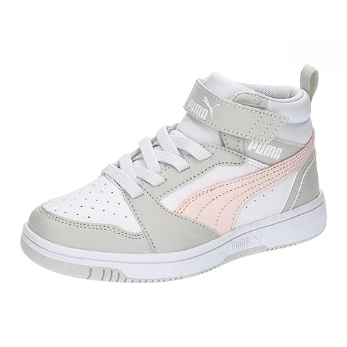 Offerta a tempo: PUMA Puma Rebound V6 Mid Ac+ Ps, Scarpe da ginnastica Unisex - Bambini e ragazzi, White Frosty Pink Sedate Gray, 34 EU - 40% da 54.95 € a 33.00 €