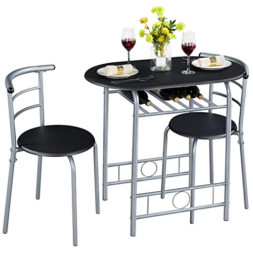 Offre limitée : Yaheetech Ensemble de meubles de bar, table et 2 chaises, salle à manger, cuisine, petits espaces, pour 2 personnes, en bois et métal, chaise portée 136 kg Noir de 82.99 € à 62.80 € (24.33% de remise)