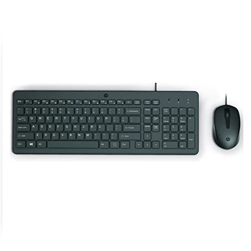 HP 150 Teclado y Ratón con Cable USB de 100 cm, Indicador LED Bloqueo Mayúsculas, 12 Combinaciones de Teclas, Plug and Play, Ratón Sensor Óptico de 1600 dpi, Compatible con Windows 11, Negro