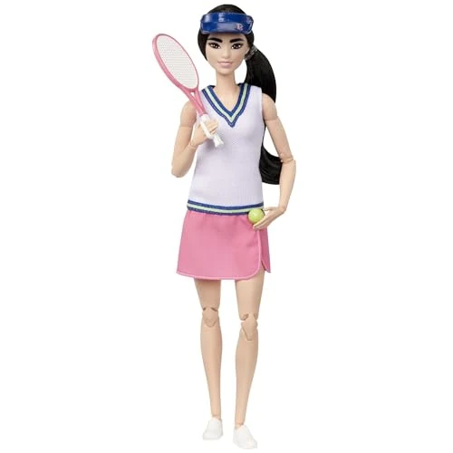 Barbie Made to Move - Tennisspielerin mit Schläger und Ball - Puppe mit 22 Gelenken für realistisches Spielvergnügen, Tennisfans und Kinder ab 3 Jahren, HKT73