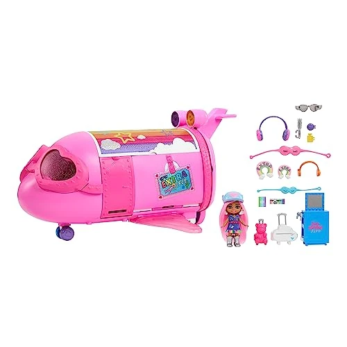 Offerta a tempo: Barbie - Playset Extra Fly, Jet e bambola Extra Mini Minis inclusa, 15 accessori alla moda a tema viaggio inclusi, giocattolo per bambini, 3+ anni, HPF72 - 5% da 22.65 € a 21.52 €