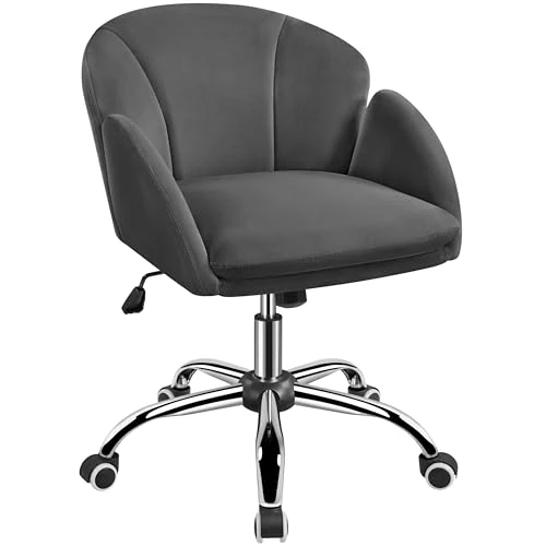 Yaheetech Chaise de Bureau pour Chambre en Velours rembourrée, inclinable, Hauteur réglable, avec roulettes pivotantes, Charge 136 kg, Structure en métal galvanisé Gris foncé