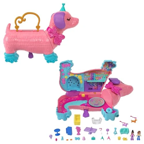 Polly Pocket - Festa dei Cuccioli, playset a forma di pignatta con 2 bambole e più di 25 accessori inclusi, giocattolo per bambini, 4+ anni, HKV54