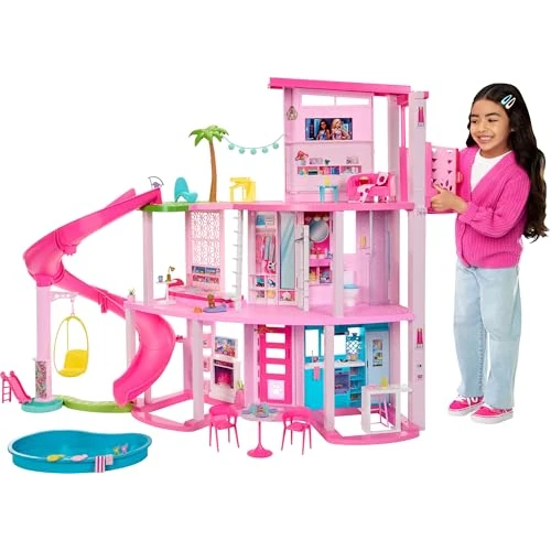 Limitiertes Angebot: Barbie Traumvilla, 3-stöckiges Barbie-Haus mit 10 Spielbereichen inklusive Pool, Rutsche, Aufzug, 75 Puppen-Accessoires, Spielzeug-Welpe, Spielzeug für Kinder ab 3 Jahre, HMX10 von 179.99 EUR auf 179.99 EUR (Spare 0%)