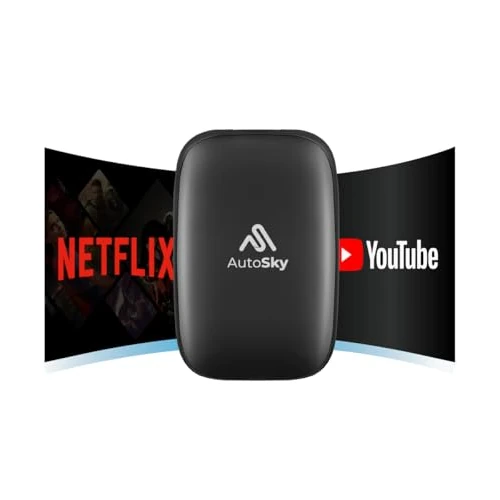 AutoSky AI Box Lite – Adaptateur sans Fil Apple CarPlay & Android Auto pour véhicules compatibles – Streaming Netflix & Youtube – Hotspot requis – Plug & Play
