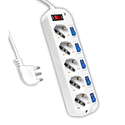 V-TAC Gniazda Elektryczne z niezależnymi przełącznikami - 5 gniazd 10/16A Bipasso + Shuko - Wtyczka 16A - Gniazdo elektryczne do domu, biura, sklepu - kolor biały