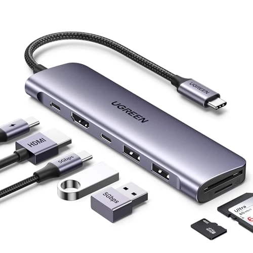 UGREEN Revodok 1071 Hub USB C HDMI 4K Adaptador Tipo C Lector Tarjeta SD TF PD 100W Carga Compatible con MacBook Pro Air M3 M2 M1, iPad, iPhone 17 Pro MAX Air, Galaxy S24