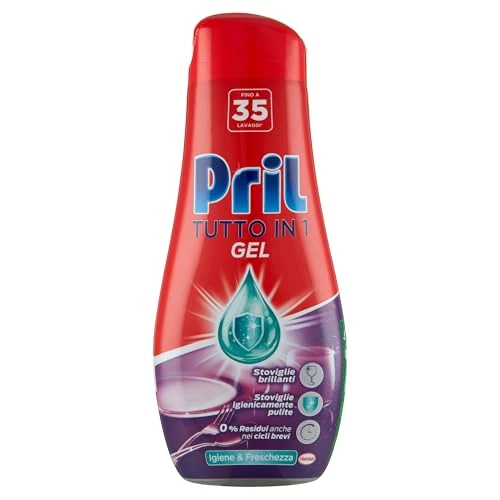 Pril Gel All In One Limón & Lima, Detergente Lavavajillas Líquido Multiacción Acción Sucio Difícil, Paquete de 35 Lavados