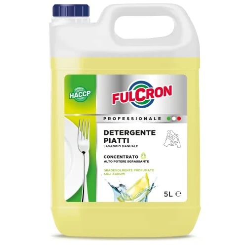 Offerta a tempo: FULCRON Detergente Piatti Concentrato Per Lavaggio Manuale, Azione Altamente Sgrassante, Detersivo Piatti Profumo Agrumi, 5 L - 15% da 13.74 € a 11.68 €