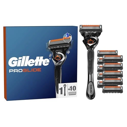 Gillette ProGlide for men, razor with 1 handle and 10 blade inserts, designed for fine shaving, with Lubrastrip for optimal comfort