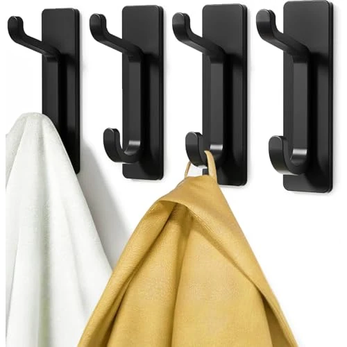 Offre limitée : pickpiff Crochet Adhesif Mural, Porte Serviette Salle de Bain, Accroche Torchon Cuisine, Porte Manteau Adhésif, Attache Murale Sans Percer, Etanche, Antirouille, Noir, 4 Pièces de 9.99 € à 9.49 € (5% de remise)
