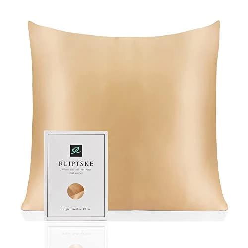 Offerta a tempo: RUIPTSKE Natural Silk Federa, ipoallergenico, 22momme, 100% Seta, 600 Filati, con a Scomparsa Cerniera (Champagne, 65x65cm) - 5% da 28.99 € a 27.54 €