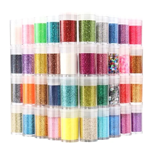 Offerta a tempo: Brillantini per L'Artigianato 40 Colori, Brillantini Olografici per Il Viso e Il Corpo per Candele di Sapone, Paillettes Scintillanti, Materiali di Consumo in Resina - Fiala da 5 G - 0.00% da 9.99 € a 9.99 €